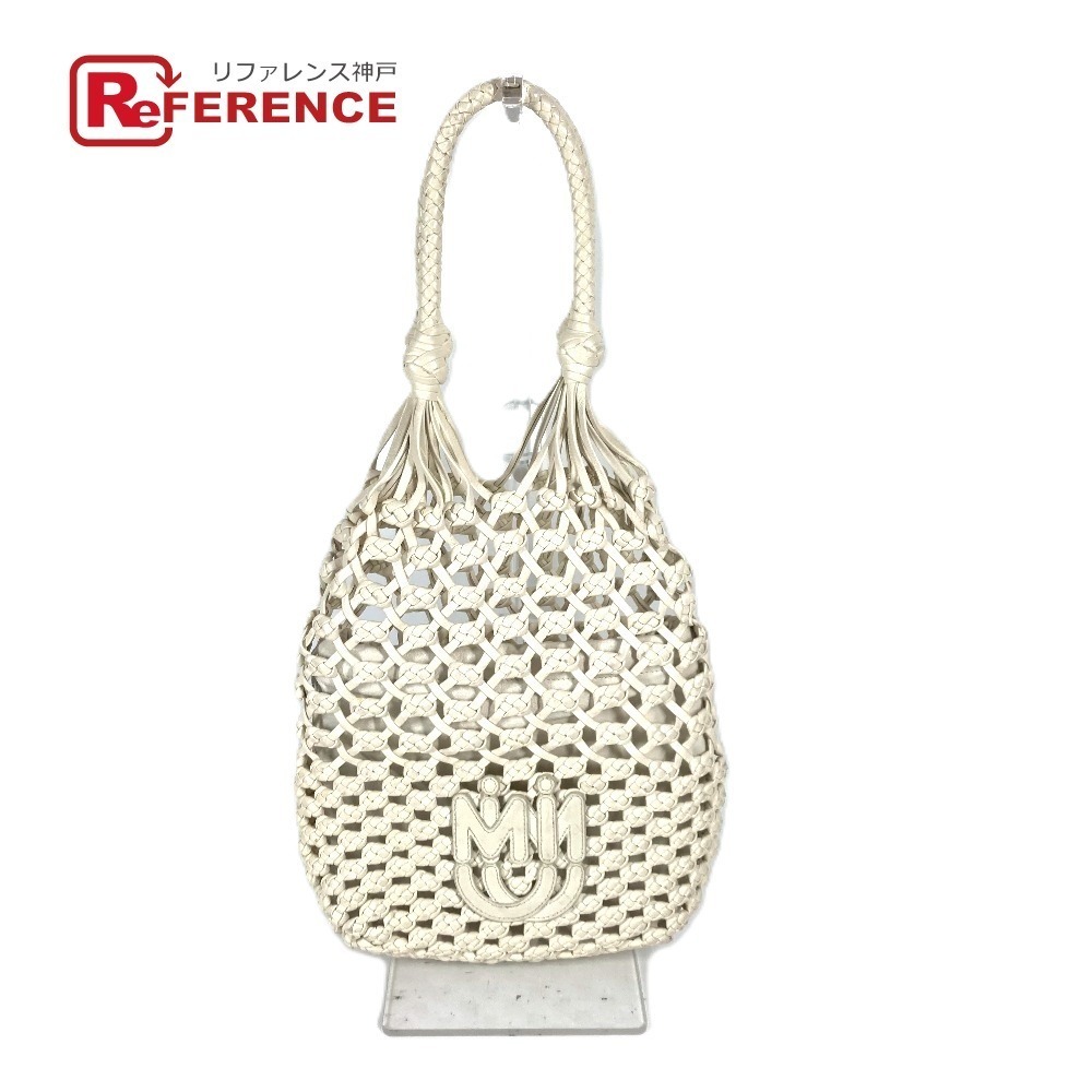 Miu Miu Logo Mesh Shoulder Bag Beach Leather White